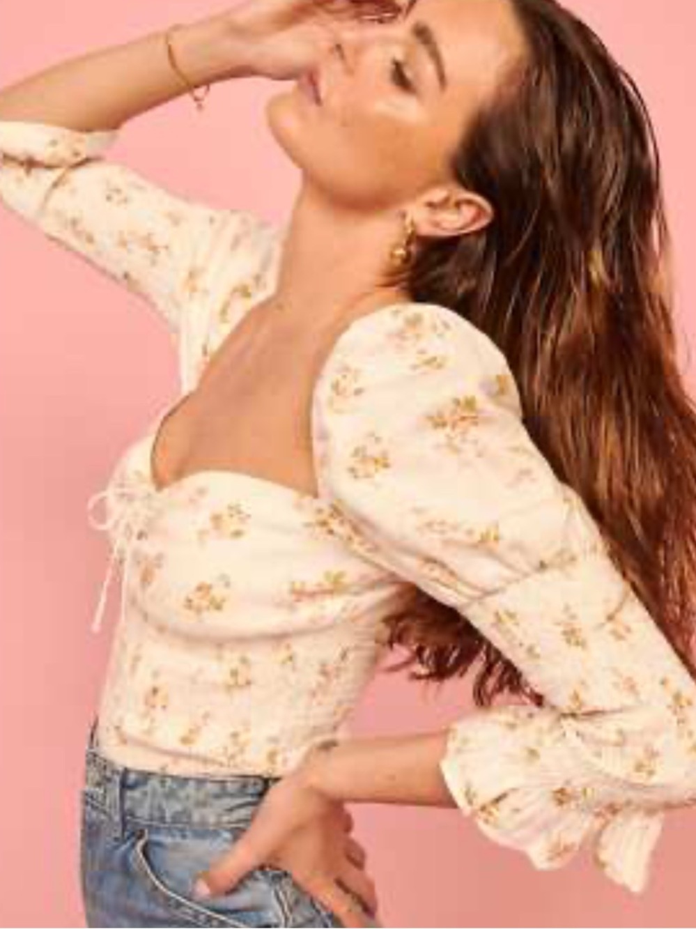 Reformation NWOT Haven Top in Cream Floral Size Small